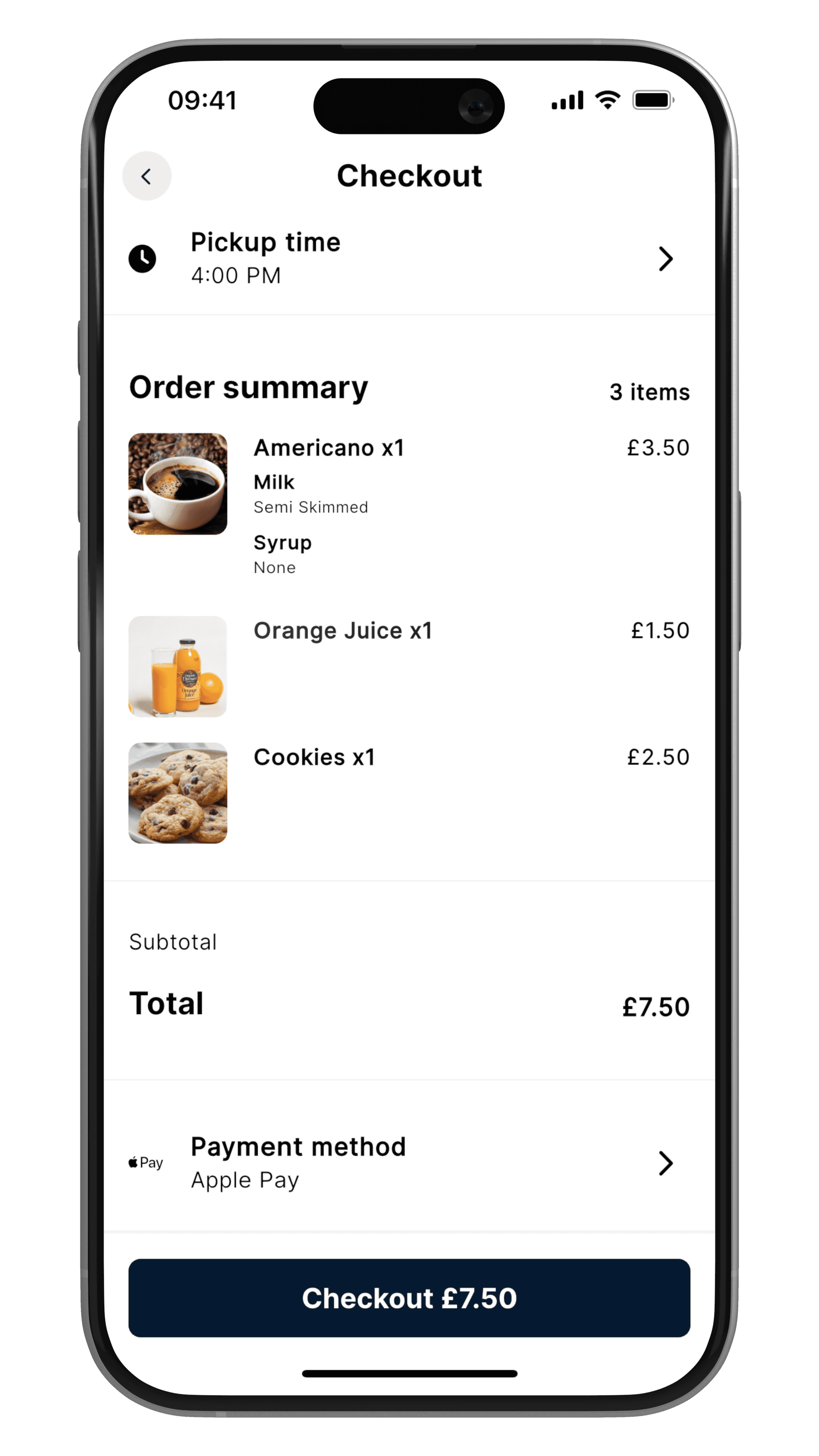 The Sizzle app checkout screen